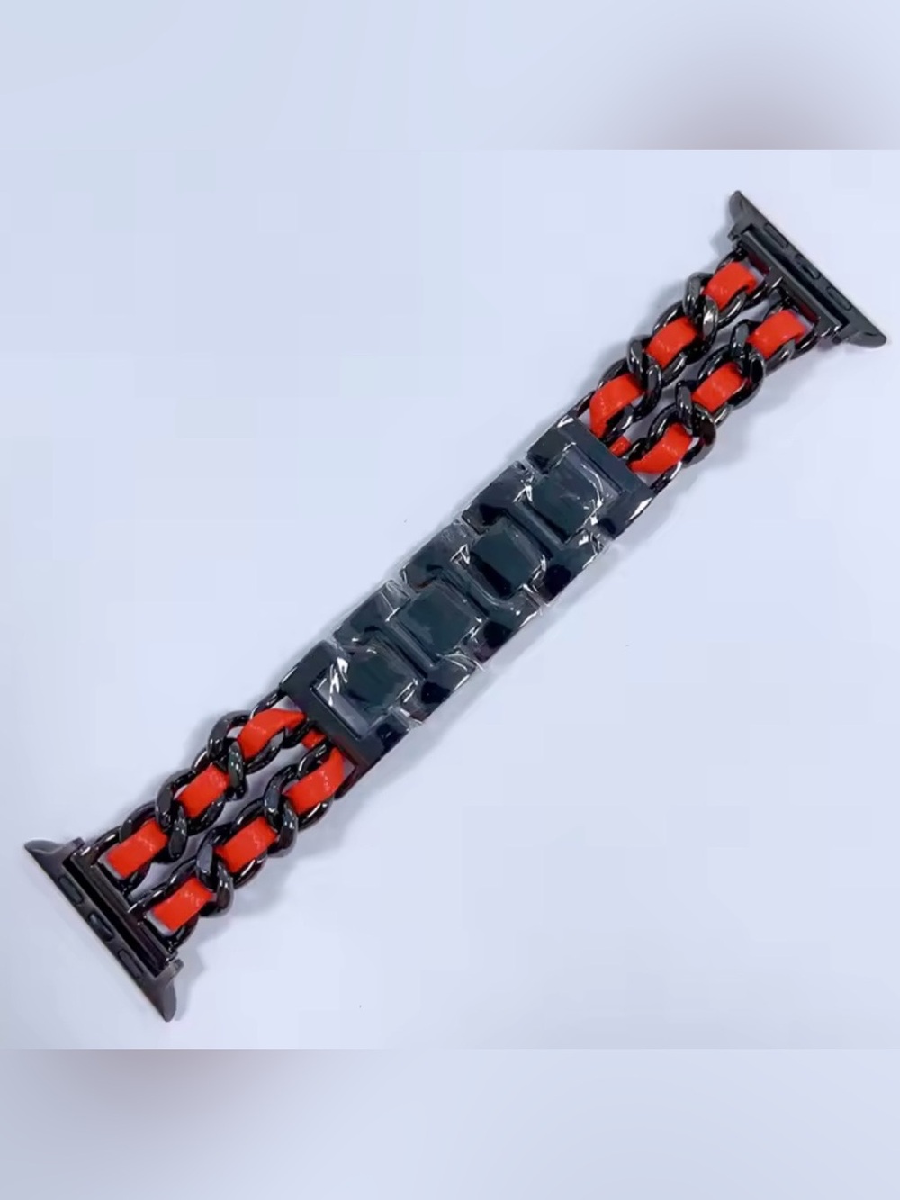 New black and red Chain-Link Leather band for Apple Watch 38-49mm